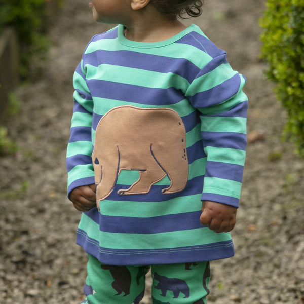 Piccalilly organic Baby wearing Long sleeve top- mountain bear appliqué