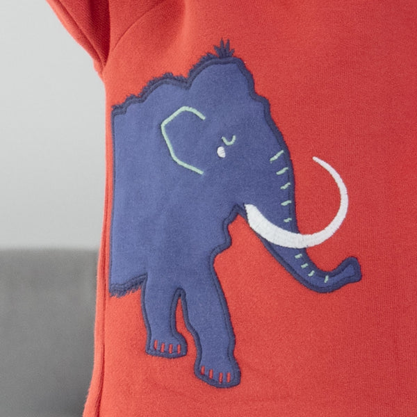 Piccalilly Sweatshirt- mammoth appliqué, closeup