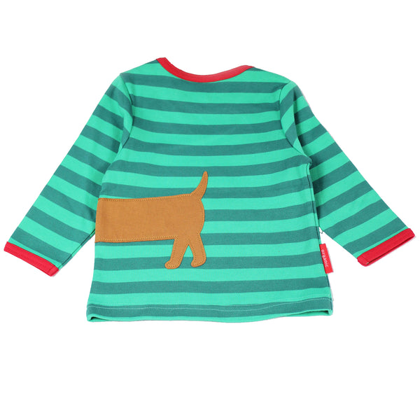 Toby Tiger organic Christmas Dog appliqué long sleeve t-shirt, back