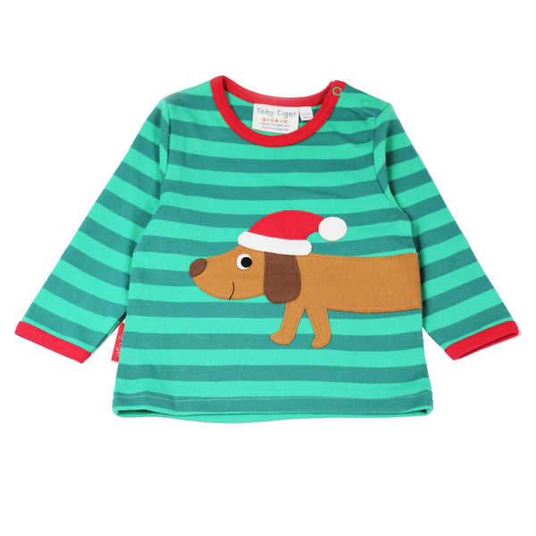 Toby Tiger organic Christmas Dog appliqué long sleeve t-shirt