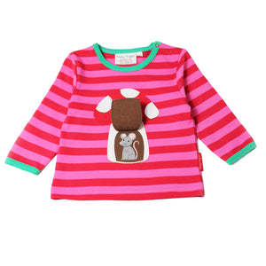 Toby Tiger organic Mouse and mushroom appliqué long sleeve t-shirt (lift-the-flap)