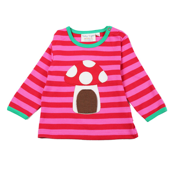 Toby Tiger organic Mouse and mushroom appliqué long sleeve t-shirt (lift-the-flap)