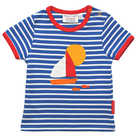 Toby Tiger organic Sailboat appliqué short sleeve t-shirt