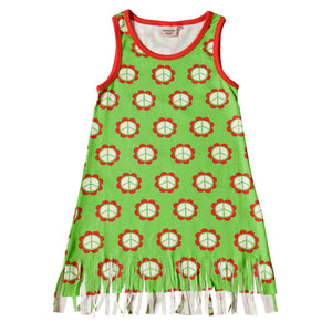 Moromini organic Tank dress with fringe- peace flower