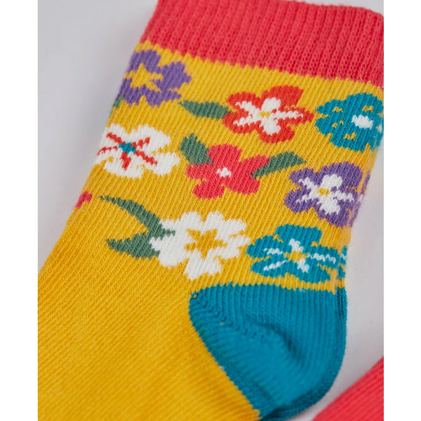 Frugi organic Little socks 3-pack- Pegasus rainbow flowers, closeup