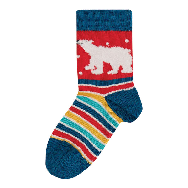 Frugi Super socks in a bag- true red/polar bear