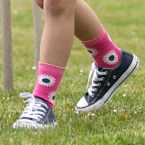 Girl wearing Kite Clothing organic Puppy pals socks