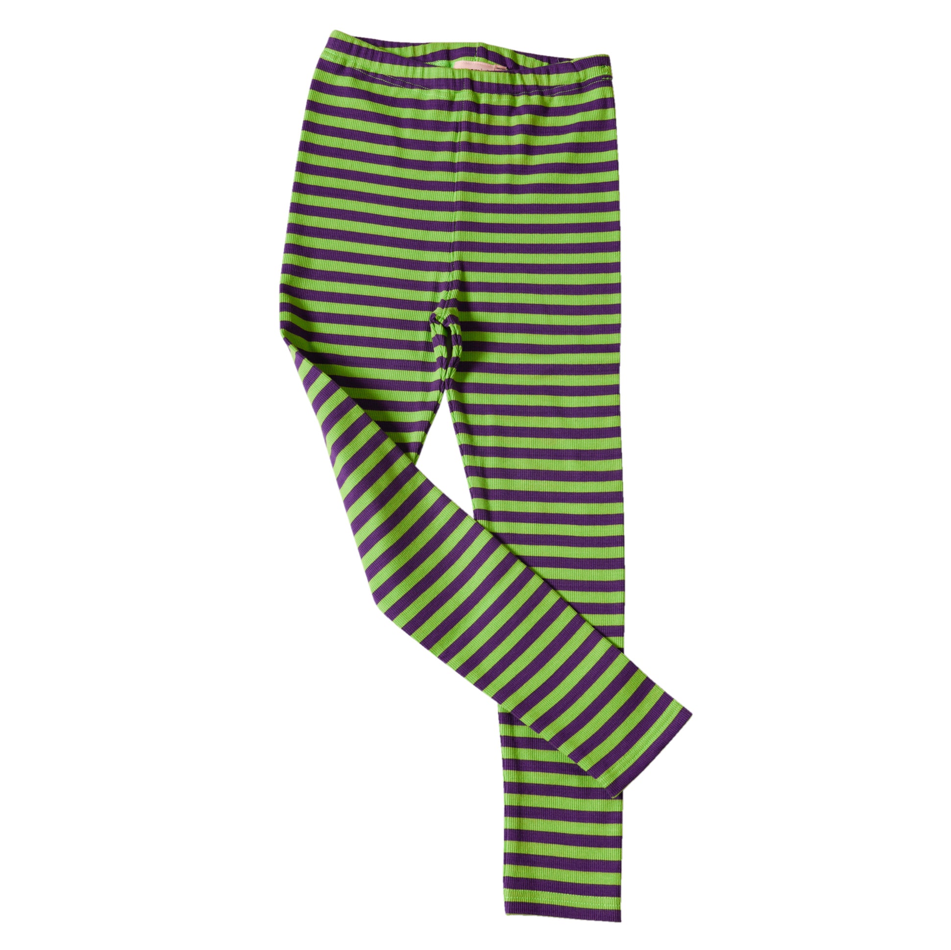 Moromini organic leggings - purple & green stripes