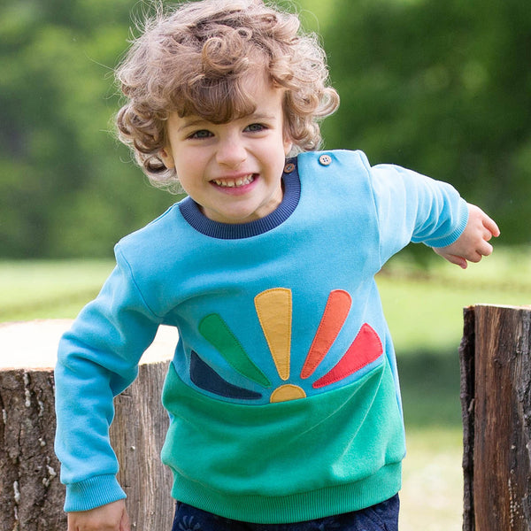 Boy wearing Kite Clothing organic Rising sun sweatshirt