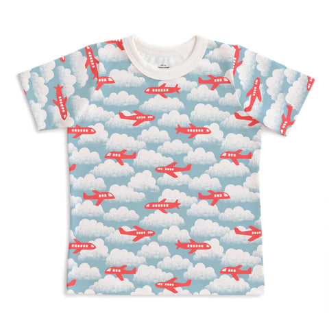 Winter Water Factory organic Short sleeve tee- red & blue airplanes