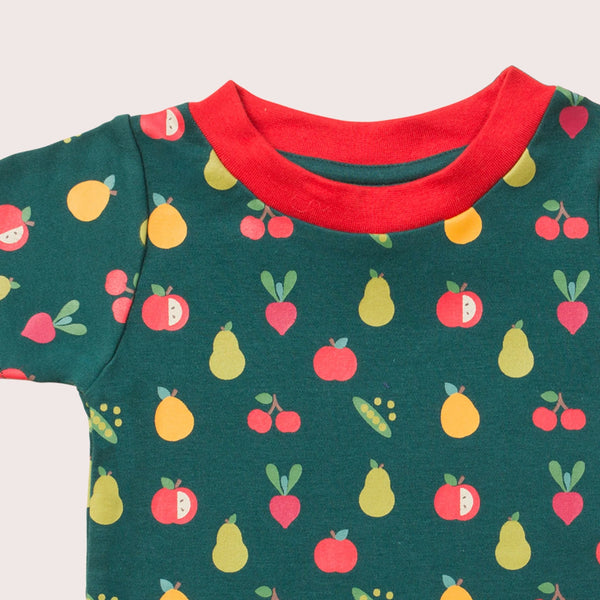 Little Green Radicals organic Vegetable patch short sleeve t-shirt, closeup